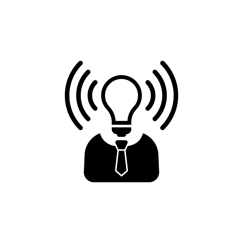 Icon showing a person in a suit with a glowing lightbulb as a head