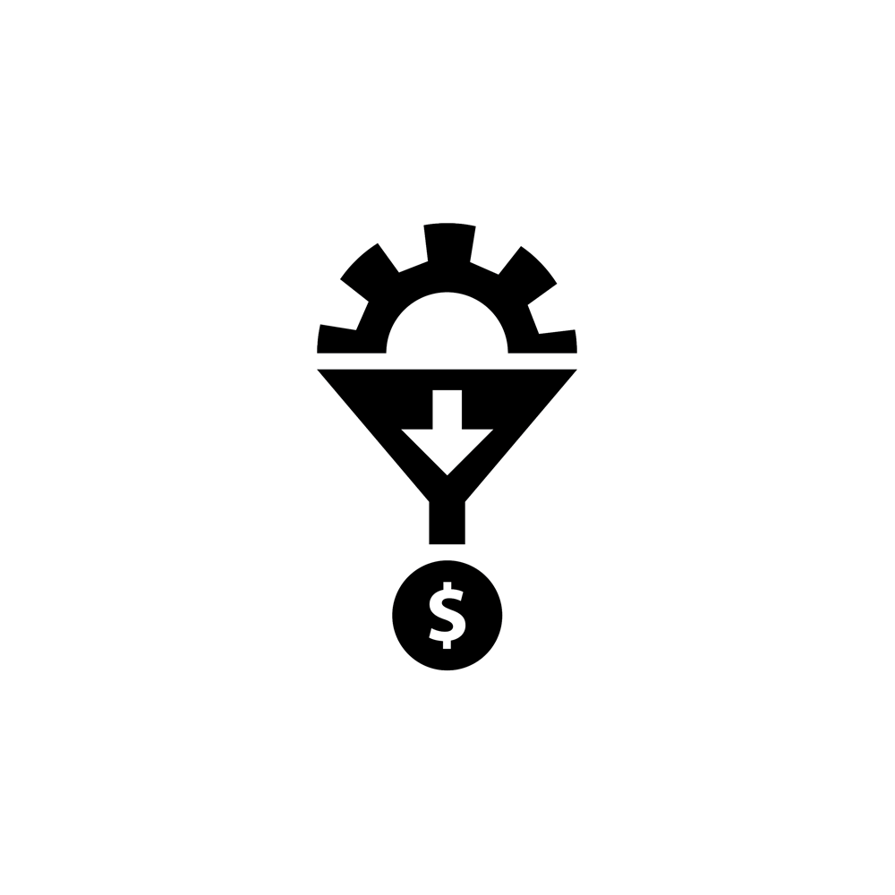 Icon showing a gear transitioning into a dollar sign